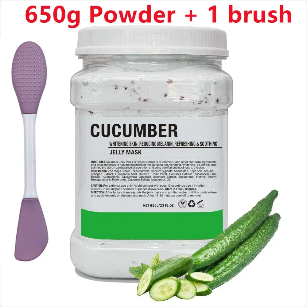 650g Chamomile Hyaluronic Acid Facial Moisturizing Mask Powder with Silicone Brush Increasing Skin Elasticity Rose Jelly Mask Oasis Select B- cucumber