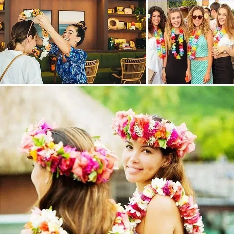 12-60PCS Colorful Tropical Flower Necklace for Hula Dance Summer Beach Pool Birthday Party Decoration Favors Hawaiian Garland Oasis Select