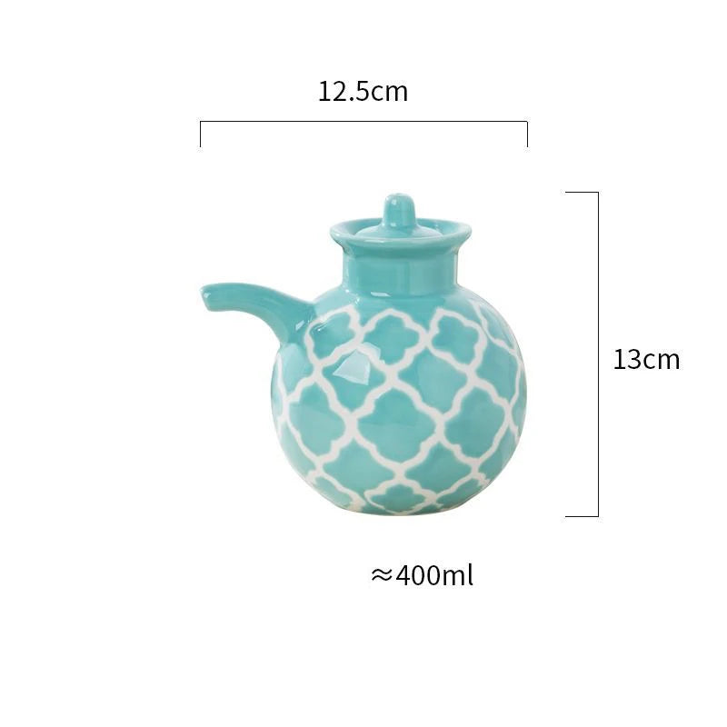 Nordic Ceramics Olive Oil Dispenser Embossed Oil Vinegar Can Household Kitchen Oil Vinegar Bottle Spice Jar Kitchen Products Oasis Select American Style Blue