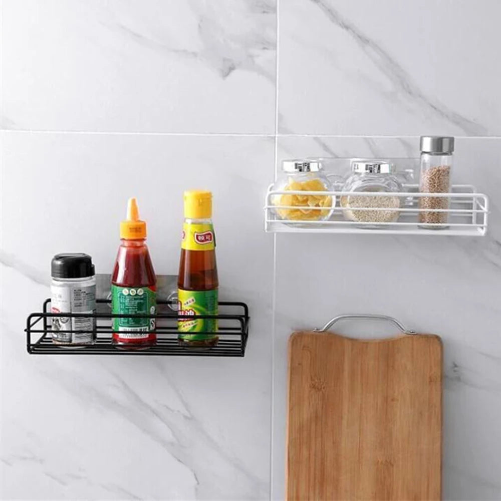 Black Iron Corner Shower Caddy Rack – Punch-Free Wall Mount