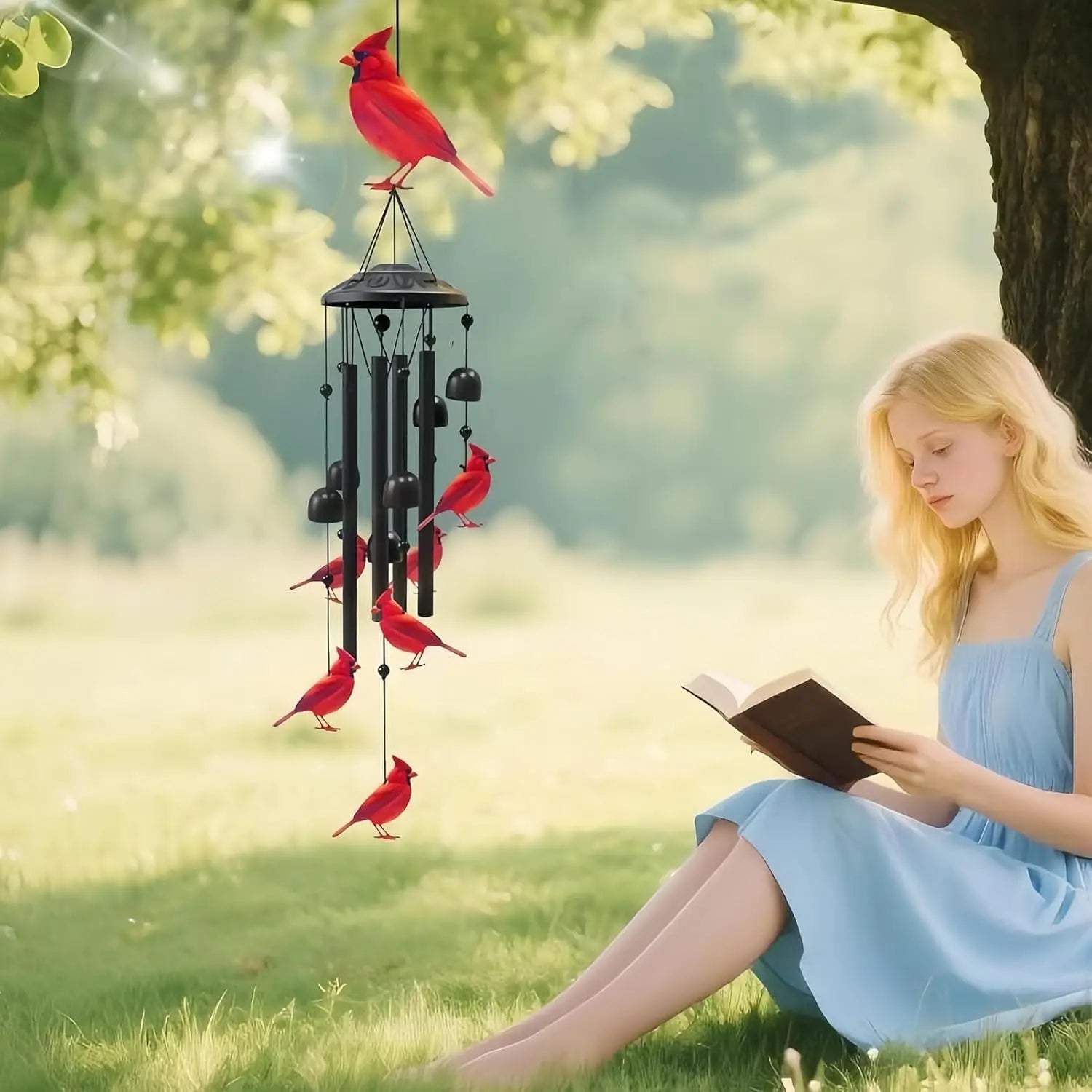 Cardinal Wind Chimes Outdoor Metal Red Bird Wind Chimes for Outside/Indoors Home Lawn Porch Patio Garden Decor Yard Decoration Oasis Select
