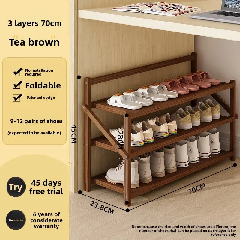 Simple shoe rack household door dormitory folding shoe rack free of installation shoe cabinet sturdy and durable Oasis Select 3C-70cm tea brown
