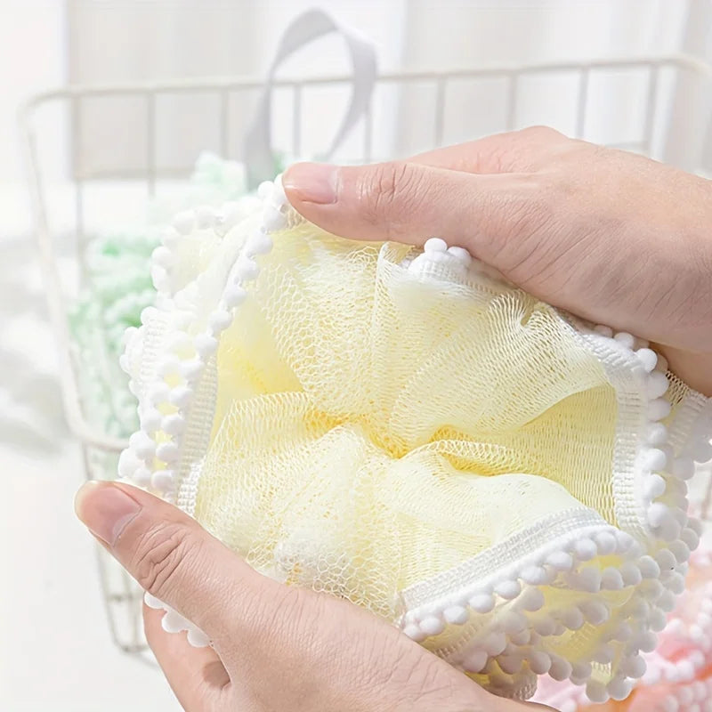 4-Pack Bath Loofah Puff Set – 4 Colors | Shower Scrubbing