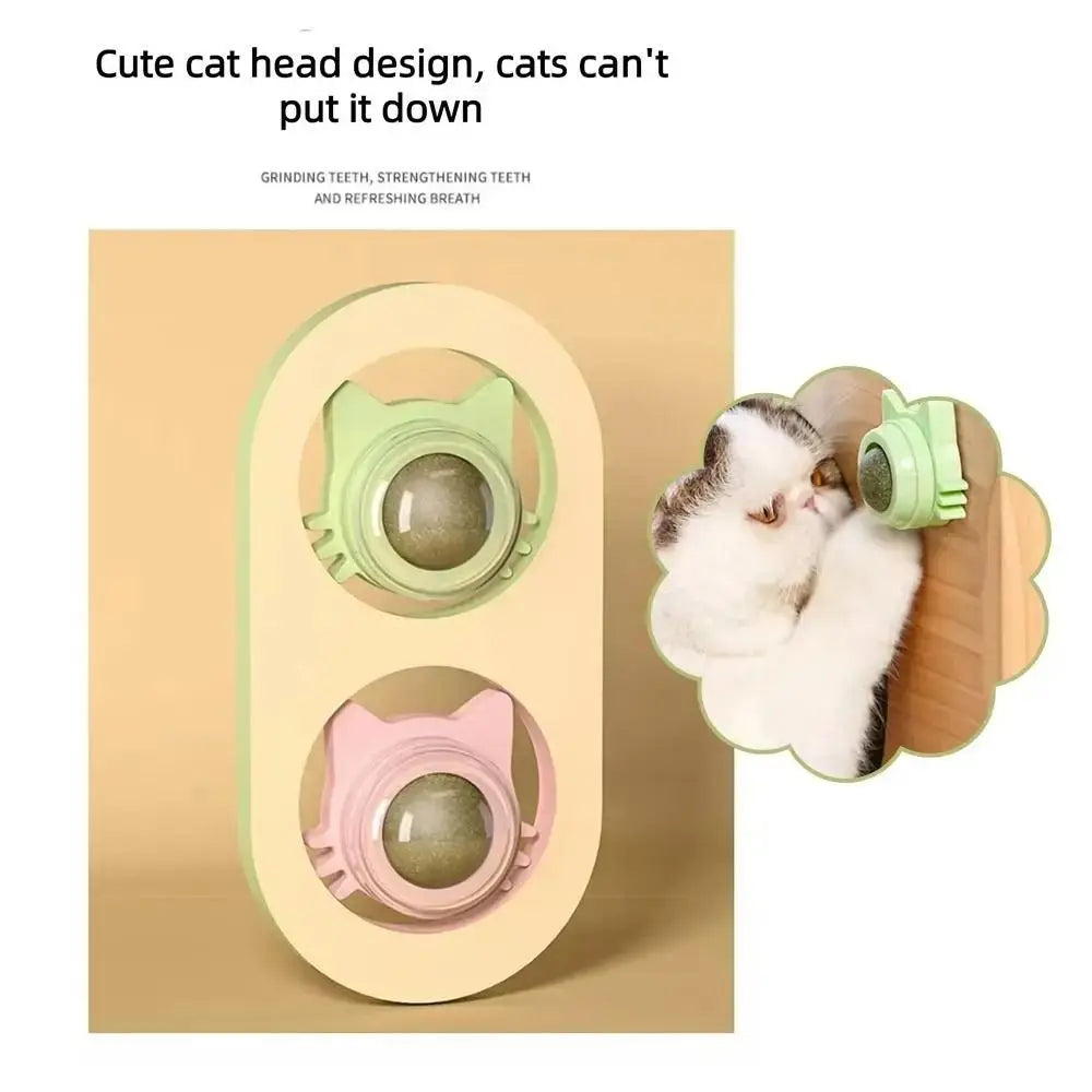 2024 Rotatable Catnip Ball Healthy Promote Digestion Cat Ball Natural Sugar Licking Cat Wall Stick-on Oasis Select