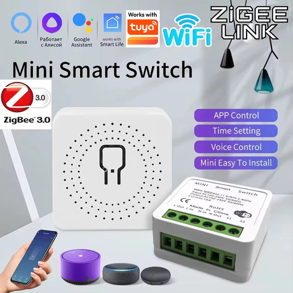 Smart WiFi/Zigbee 3.0 Switch 16A 20A Module Relay Breaker 2-way Control Work with Tuya Smart Life APP Alexa Home Assistant Oasis Select