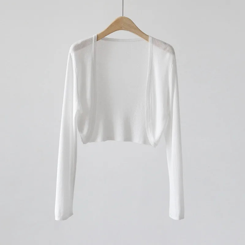 Women's Ice Silk Knit Cardigan – Open Front Crop Shrug Cover Up
