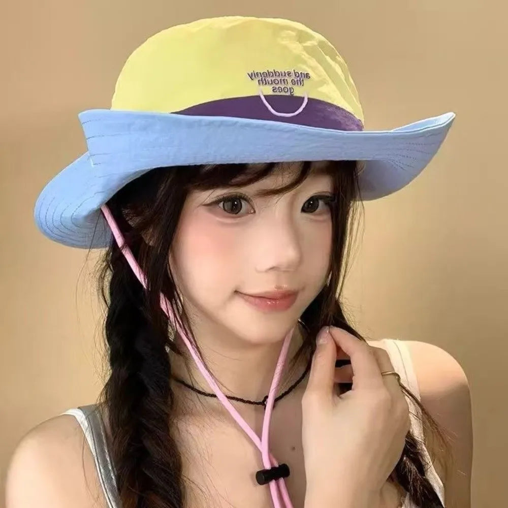New Retro Big Brim Bucket Hat Quick-drying Lightweight Sun Protection Hat Dopamine Color Hiking Cap Summer Outdoor Oasis Select