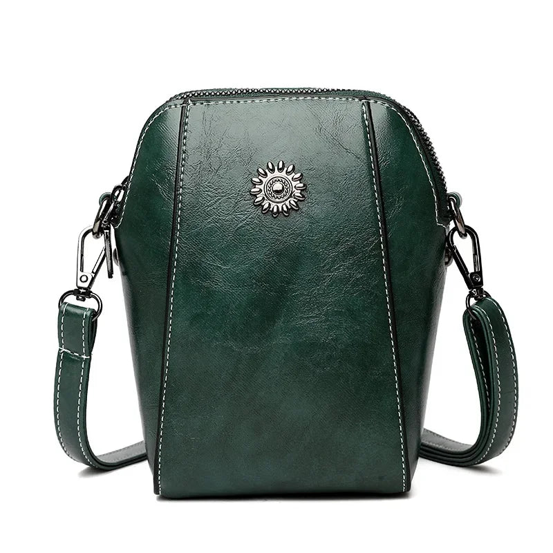 Single Shoulder Crossbody Bag Female Fashion Temperament Leather Women's Bag Vertical Mobile Phone Bag Crossbody Mini Small Bag Oasis Select Dark Green