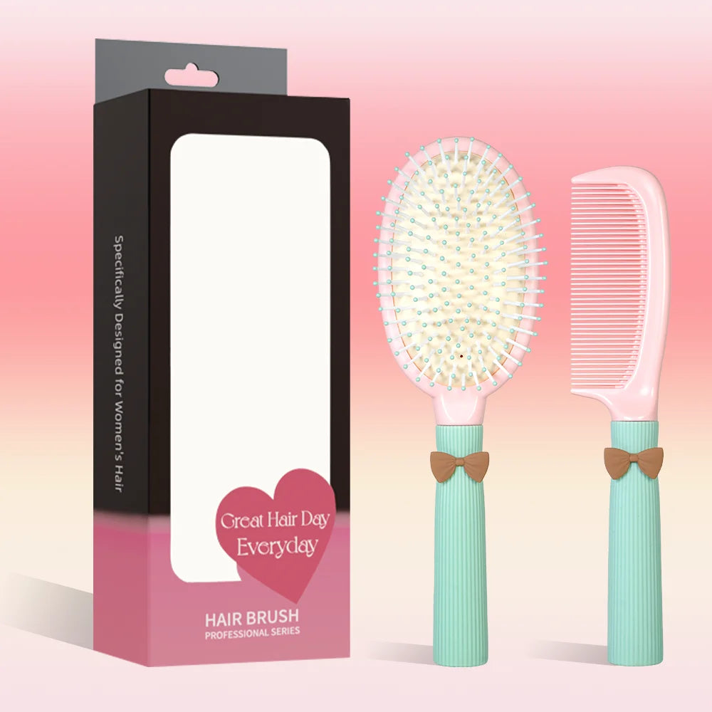 Cute Bow Hair Brush & Comb Set – Air Cushion Duo for Women Hair Brush & Comb Set Oasis Select HD6011-HD6080-BOX
