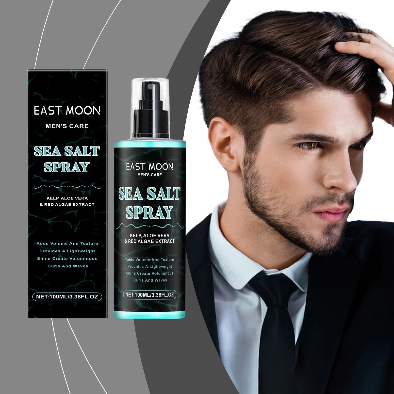 East Moon Sea Salt Spray – Strong Hold, Volume & Texture Hair Styling Spray Oasis Select 100ml boxed