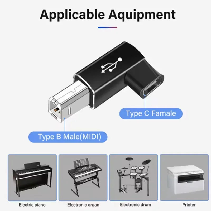 Type-c to square Printer Cable Adapter Converter DP 65W Fast Charging Data Transfer Cable Printer Scanner Electric Piano Adapter Oasis Select