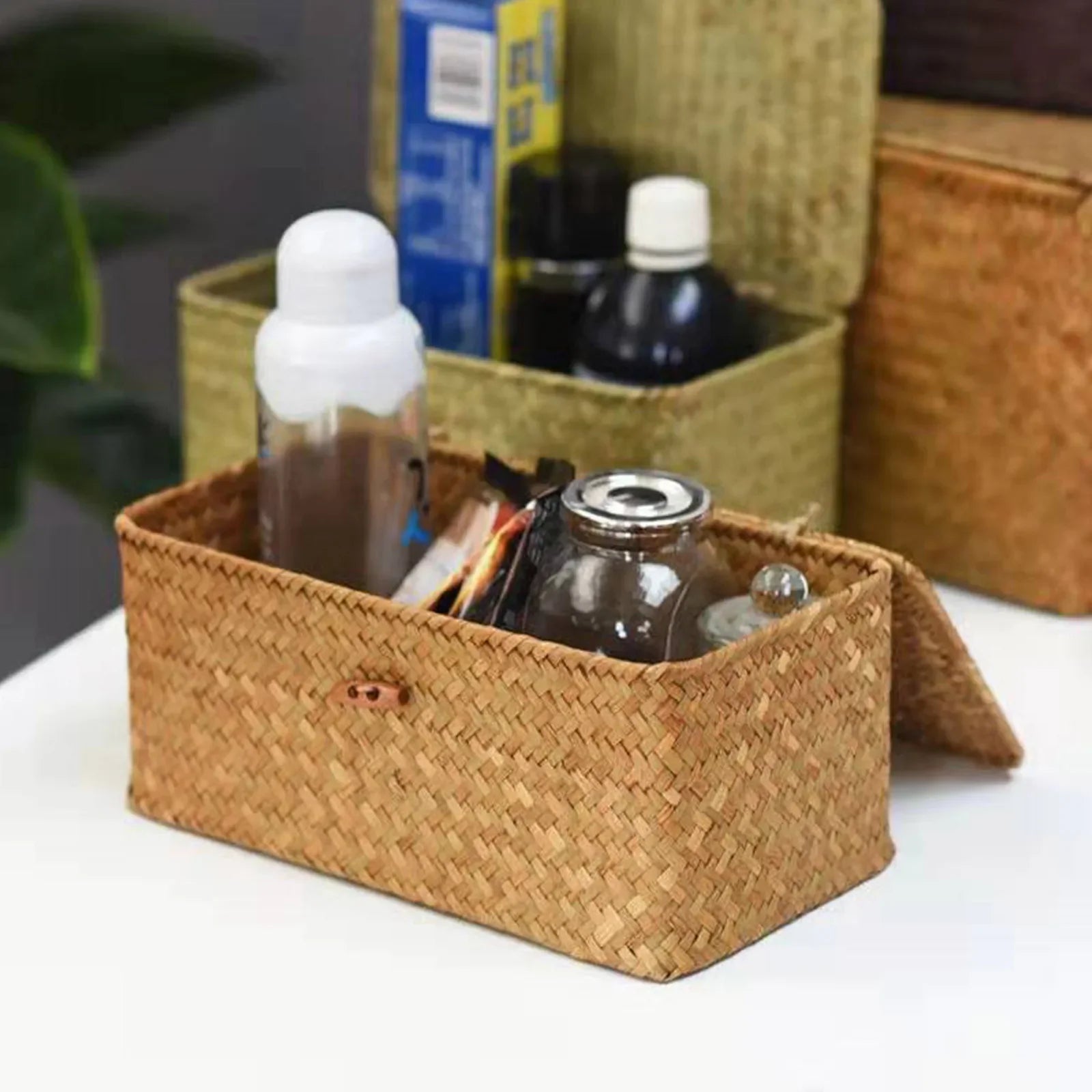 Partitioned Storage Box, Handcrafted Woven Storage Basket, Rectangular Vintage Shelf, for Home Organization Storage Containers Oasis Select