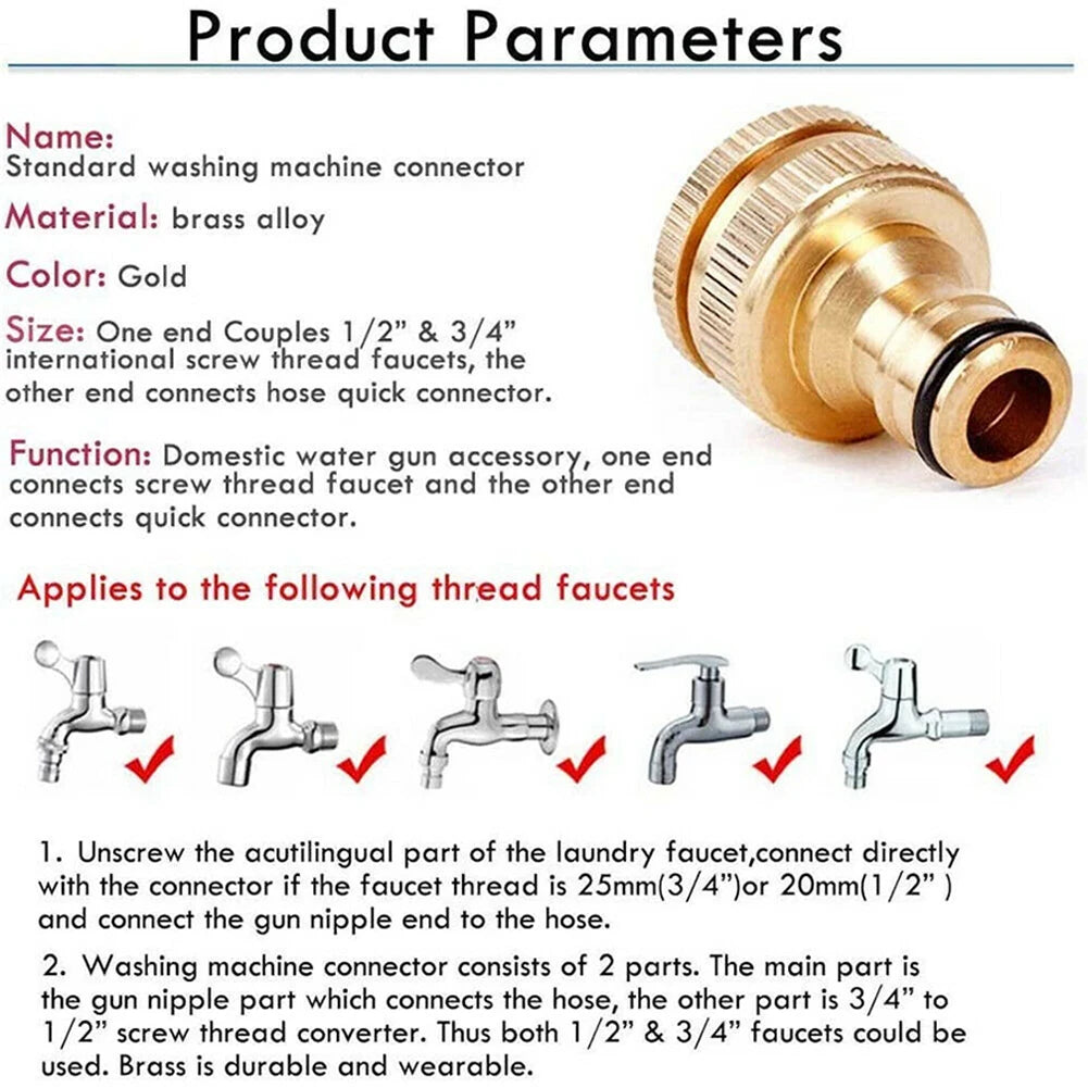 G3/4 to G1/2 Brass Hose Tap Quick Connector | Garden Fitting