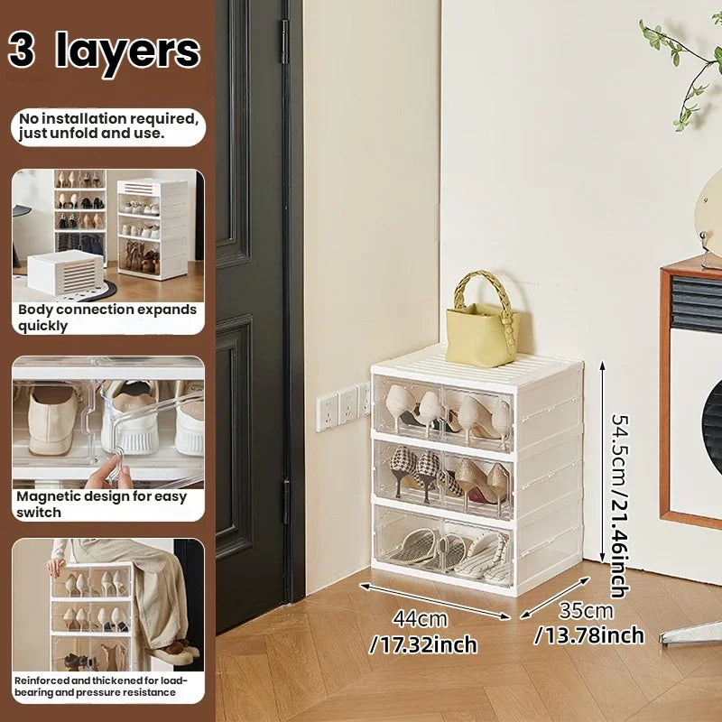 Folding, no-installation storage shoe cabinet, long and short boot toy figurine storage cabinet, simple double-row shoe box Oasis Select 3 layers