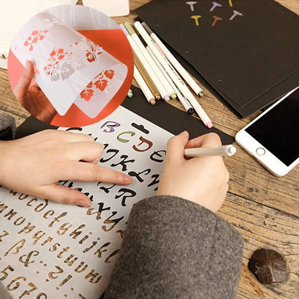 12PCS DIY painting template alphabet painting scrapbook stamping relief decorative paper card template Oasis Select