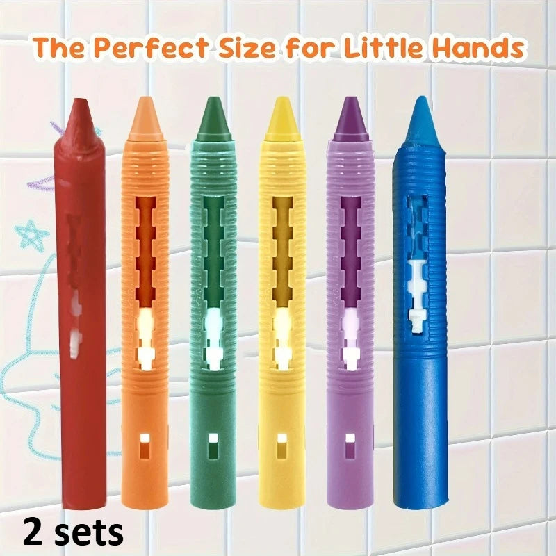 1/2sets Washable Bath Crayons Set, Colorful Easy-Clean Bathtub Markers for Toddlers, Fun Shower Art & Crafts for Kids, Pastel Oasis Select 2set 12pcs