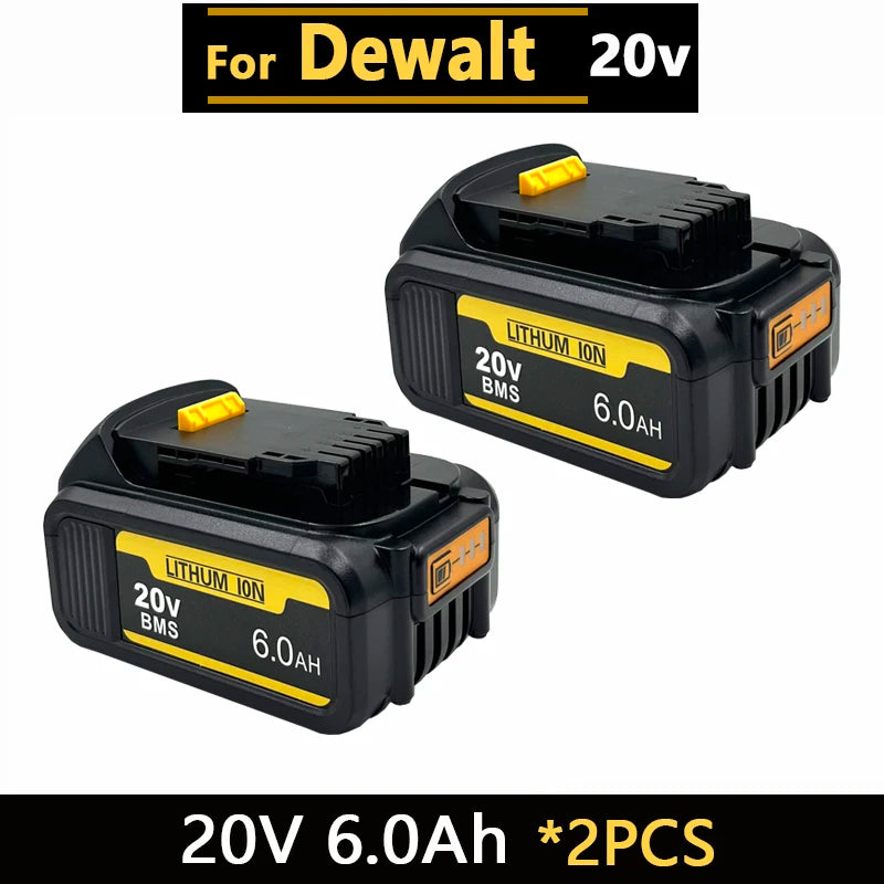 [Battery + Charger Set] 18-20V 6.0Ah/8.0Ah/12.0Ah Lithium Battery for DEWALT 20V MAX XR, DCB207 DCB205 DCB206, Oasis Select 2PCS 20V 6.0Ah