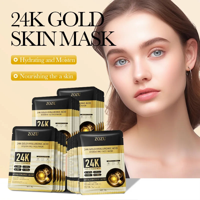 24K Gold Hyaluronic Acid Face Masks – Firming & Hydrating 10-Pack Gold Sheet Face Mask Oasis Select