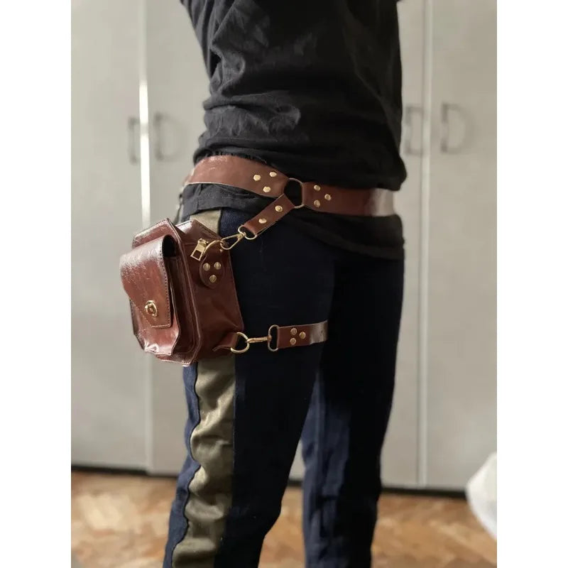 Retro Punk Retro PU Waist Bag Hip Packs for Women Crossbody Cross Multi-function Outdoor Leg Phone Pouch Fanny Pack Belt Bag Oasis Select