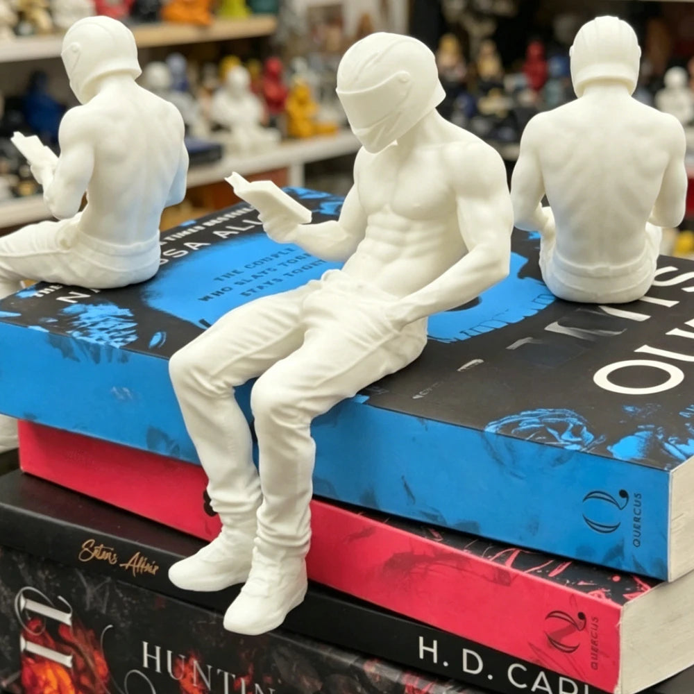Motorcycle Muscle Reading Man Sitter Figurine Diy Customize Sexy Fitness Desktop Ornament Decor for Bookcase Decoration Men Gift Oasis Select