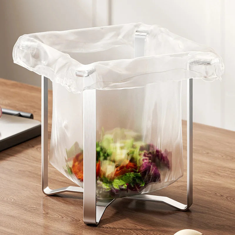 Portable Countertop Garbage Bag Holder Foldable Support Frame Adjustable Plastic Bag Fixing Rack For Kitchen Vegetable Waste Oasis Select
