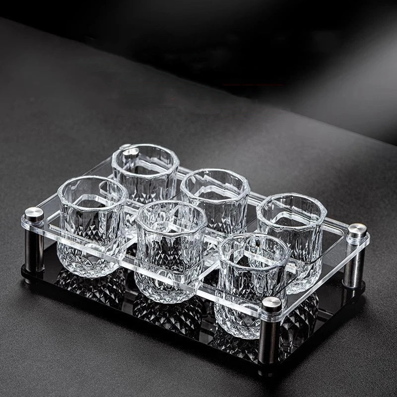 1/6Pcs Embossed Glass 50ml Spirits Cups Engraved Tea Drinking Baijiu Cup Water Glass Small Capacity Household Small Wine Cup Oasis Select