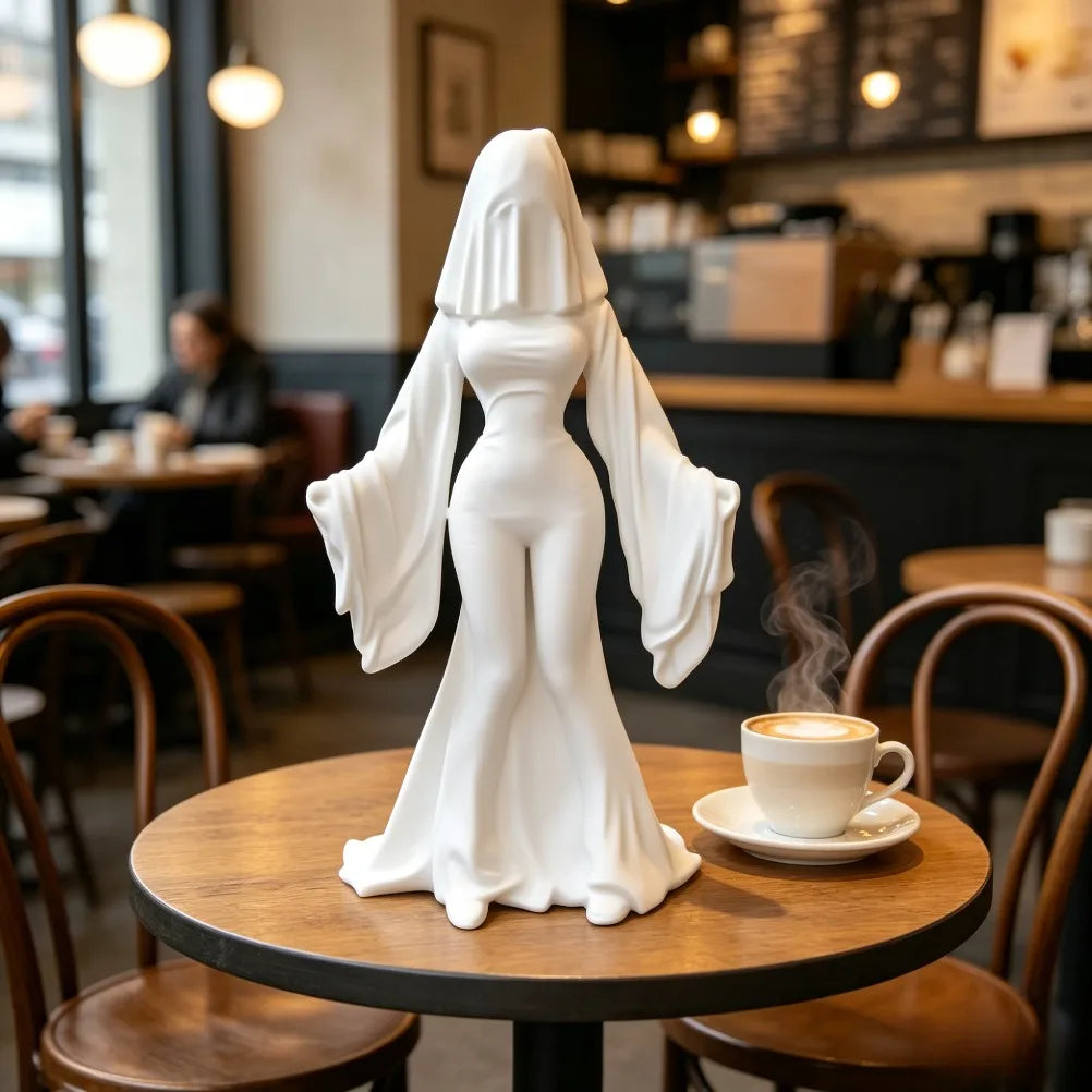 Specter Girl Sculpture 3D Printed Gothic Figurine Long Flowing Cloak Tabletop Decor Gothic Bedroom Halloween Holiday Gift Oasis Select