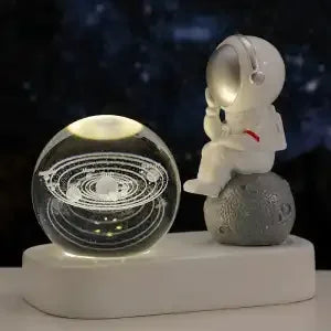 Astronaut Night Light Desktop Small Ornaments Decorative Crystal Ball Birthday Gift for Boys and Girls Decoration Oasis Select Think Solar system USB gift packae