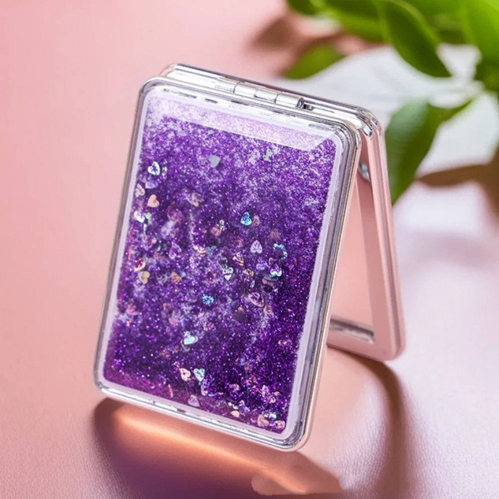 Quicksand Makeup Round Mirror Cute Girl Cartoon Double-sided Mirror Portable Makeup Mirror Home Decoration Accessories Oasis Select Purple 1