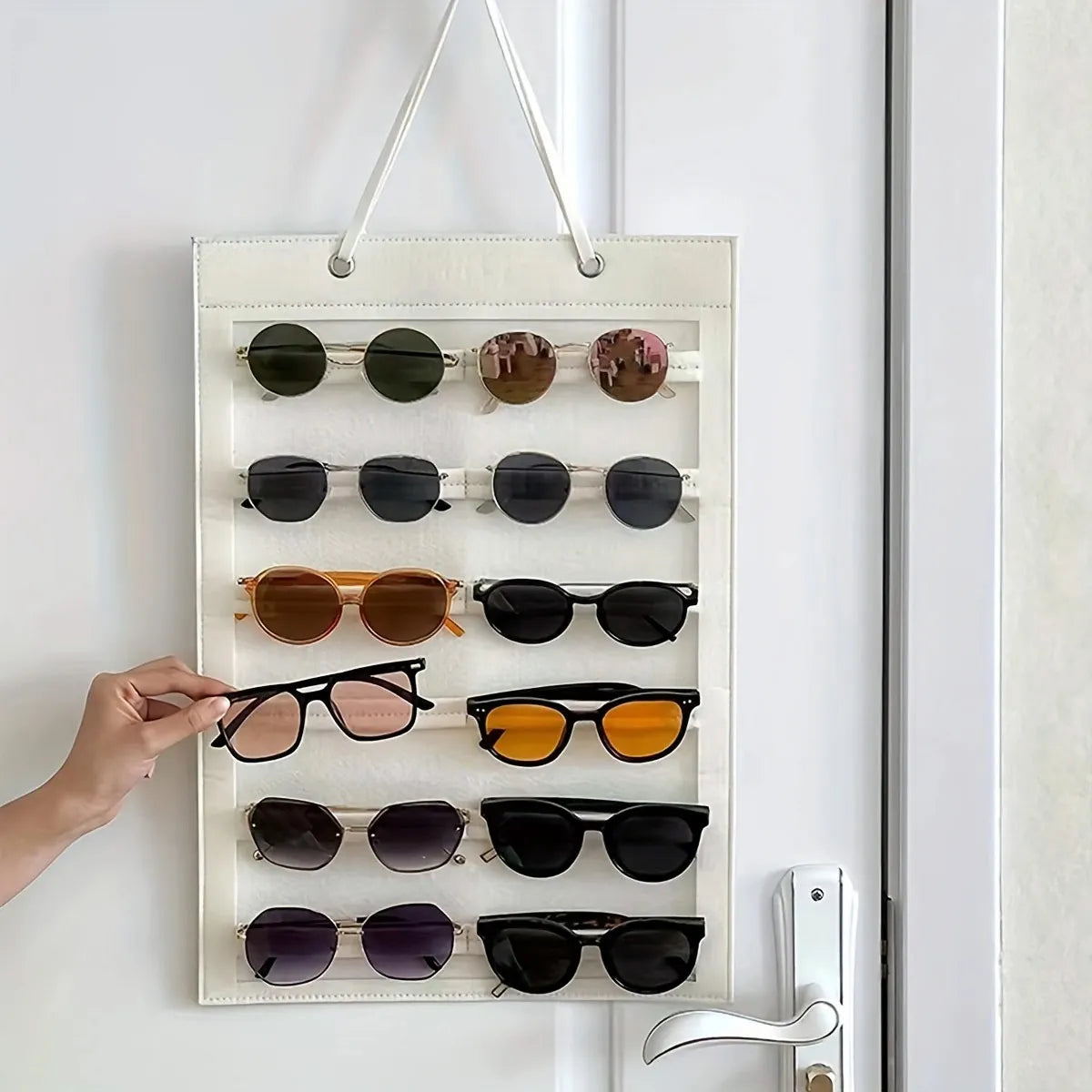 1pc,Rice white glasses storage bag, sunglasses storage bag, sun visor display rack, scratch resistant mirror surface Oasis Select