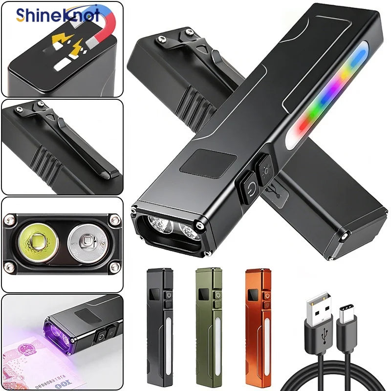 Shineknot RGB EDC Flashlight – UV, Magnet & Multi-Mode Torch