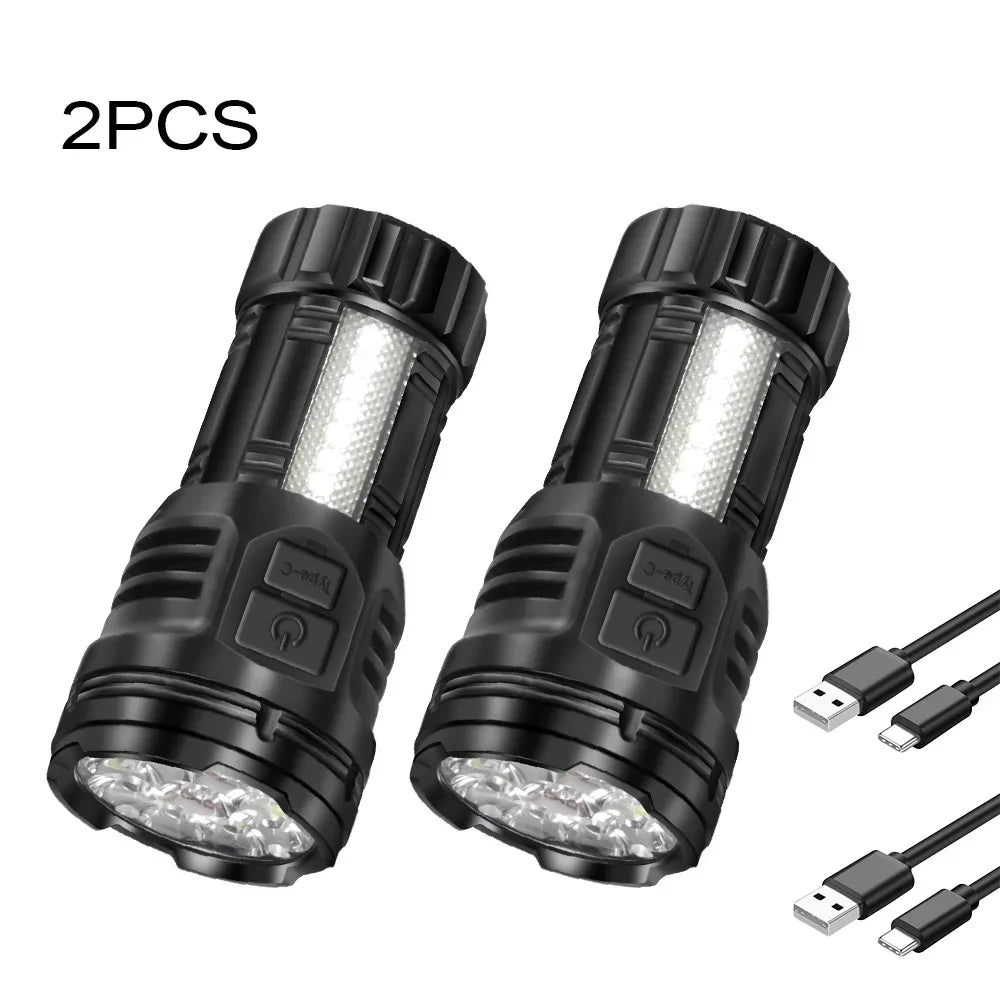 Mini LED Flashlight Super Bright With COB Side Light Rechargeable Handheld Flashlight For Outdoor Emergency Light For Camping Oasis Select 9 LED-COB 2PCS