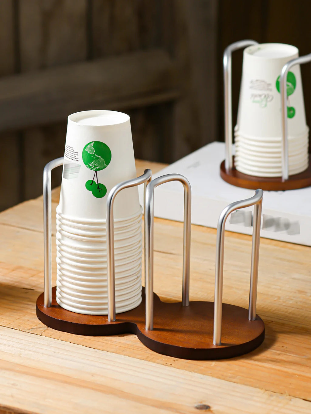 Bamboo & Aluminum Desktop Cup Holder for Coffee & Tea