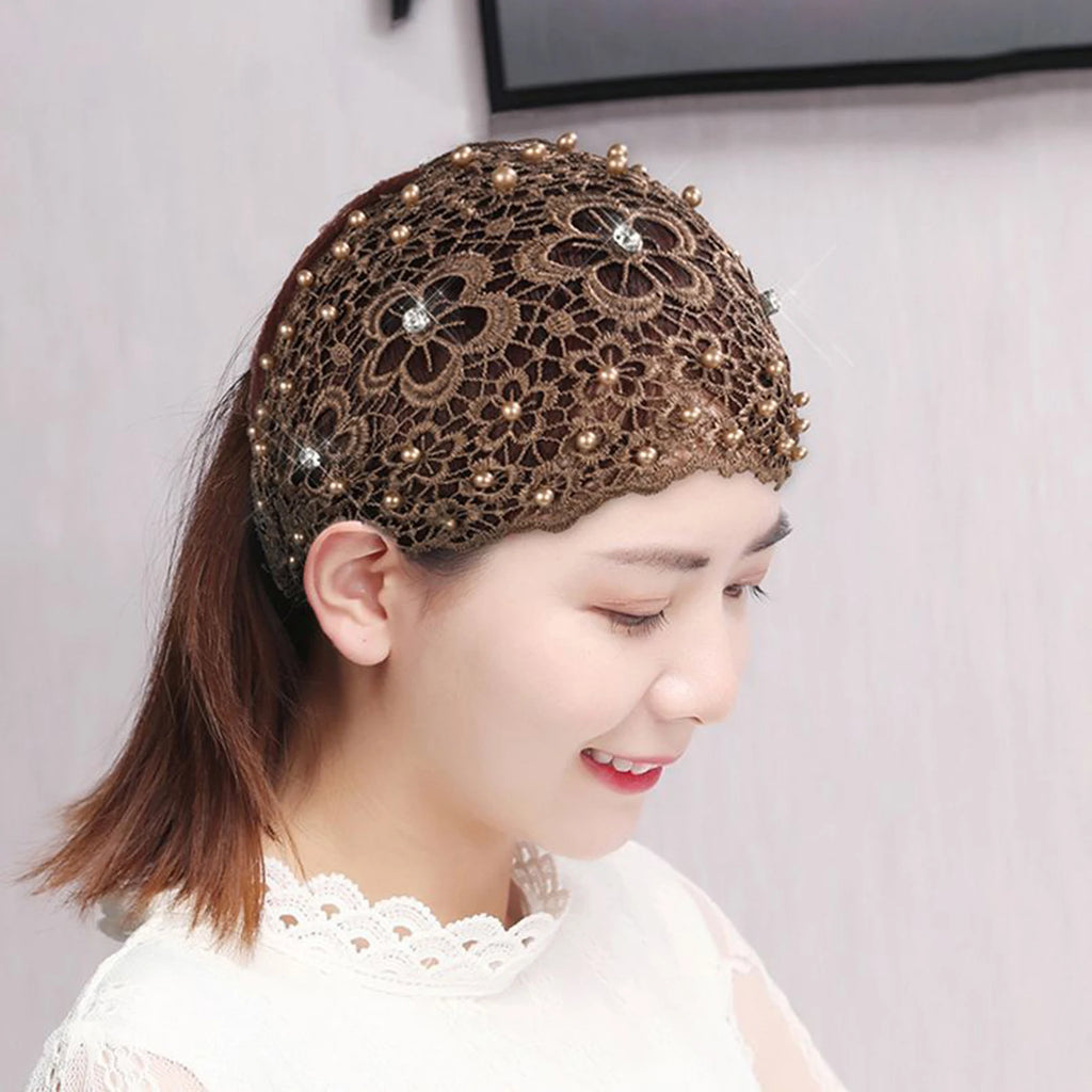 Women's Hollow Floral Rhinestone Pearl Wide Headband | Hair Band Wide Hair Headband Oasis Select