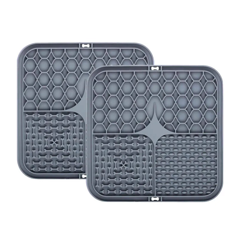 Food Grade Silicone Pet Dog and Cat Anti-Choking Slow Eating Tableware Tray Licking Mat Licking Plate Pet Yogurt Placemat Oasis Select grey-2pcs 15.5cmX15.5cm