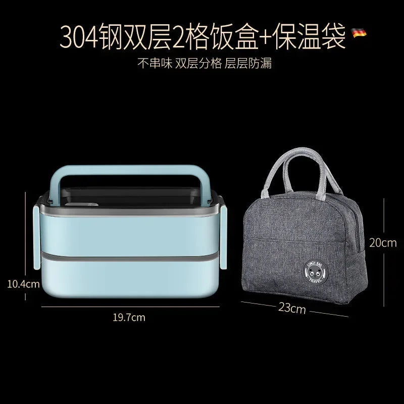 2 Layers Lunch Box with Lunch Bag 304 Stainless Steel for Adults Kids School Office Microwavable Portable Bento Food Containers Oasis Select Blue 2 2