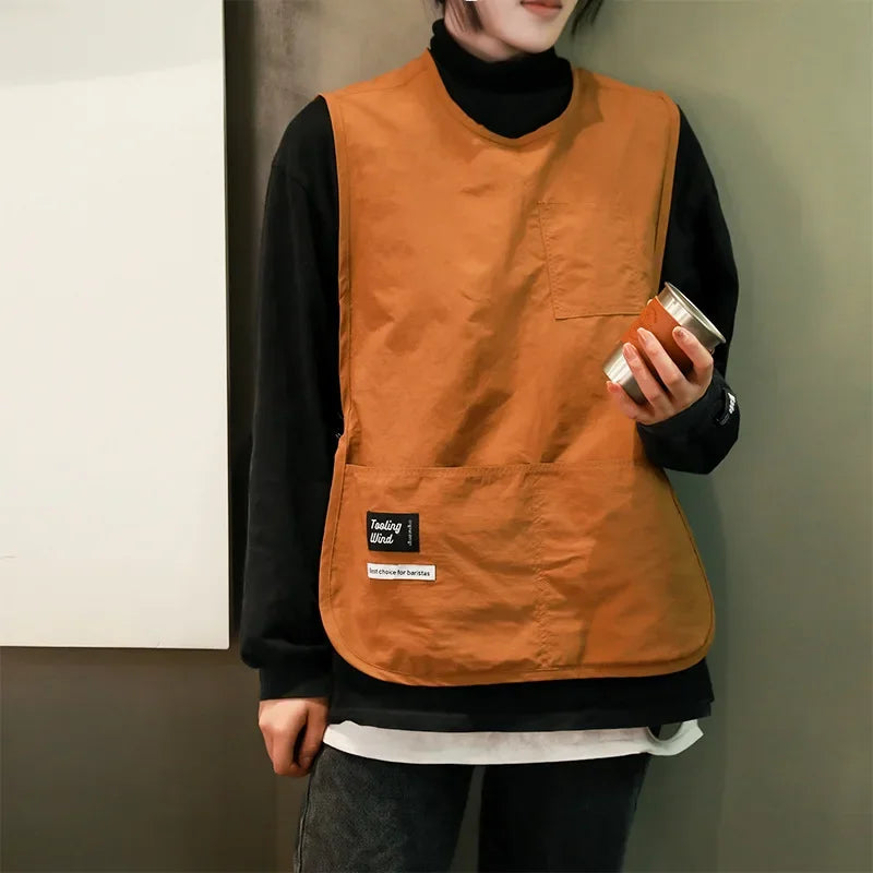 Apron Waterproof Antifouling Solid Colored Nylon Vest Style Sleeveless Apron Oasis Select Light Brown Apron OneSize