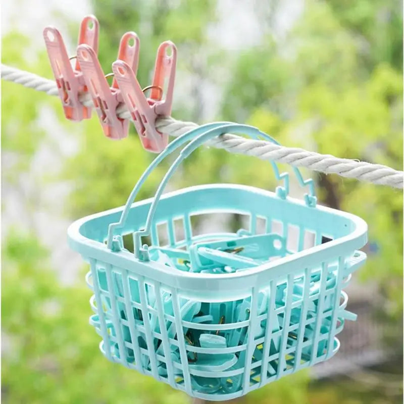 30PCS Clothesline Clips Windproof Household Laundry Pins Clips with Basket Small Clothes Pegs for Socks Underwear Towels Clips Oasis Select