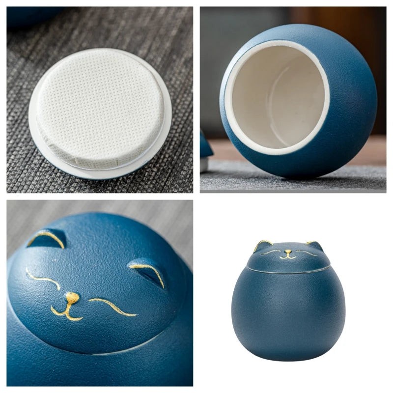 230ML Tea Storage Jar Cute Pets Gradient Color Ceramics Jar Cat Tea Can Moisture Proof Household for Candy Sealed Storage Box Oasis Select