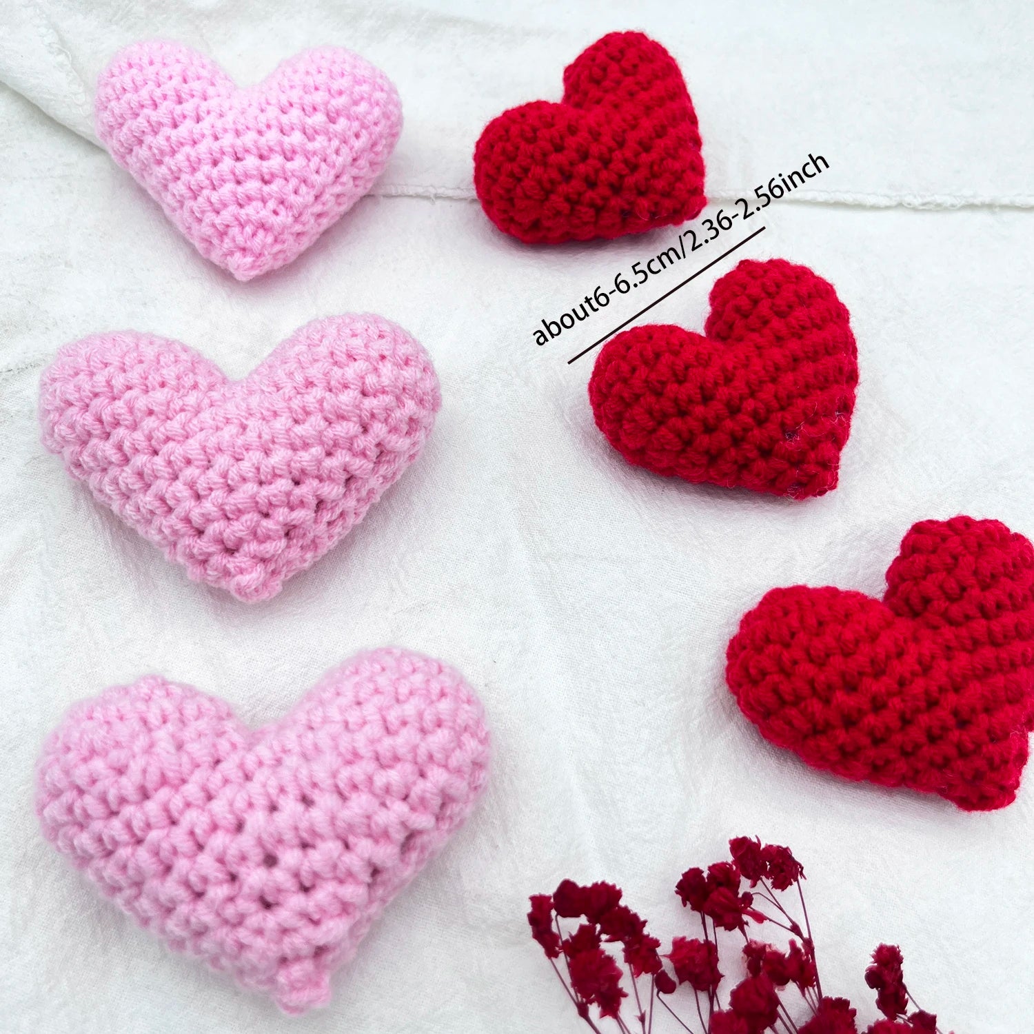 1/2PCS Crochet Heart Hooked Yarn Heart Filled Cotton Peach Knitting Heart Clothing Accessories Red Pink Colored Love Heart Oasis Select