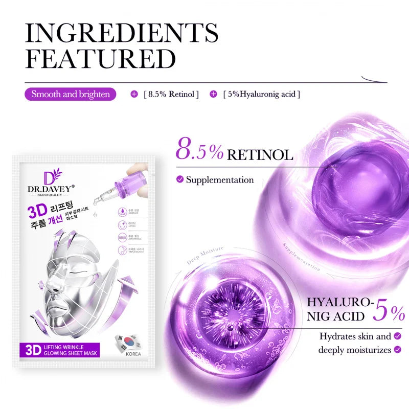 DR.DAVEY 3D Lifting Moisturizing Facial Mask Sheet – 10 Pack