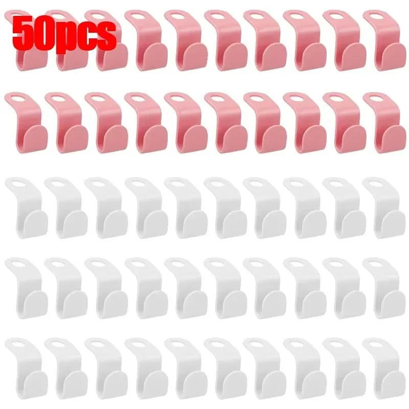 10-50pc Multi Functional Wardrobe Hanger Hook, Hat Hook, Plastic Wardrobe Stacking Hanger, Bedroom Storage Wardrobe Storage Rack Oasis Select 50pcs-Mix 1