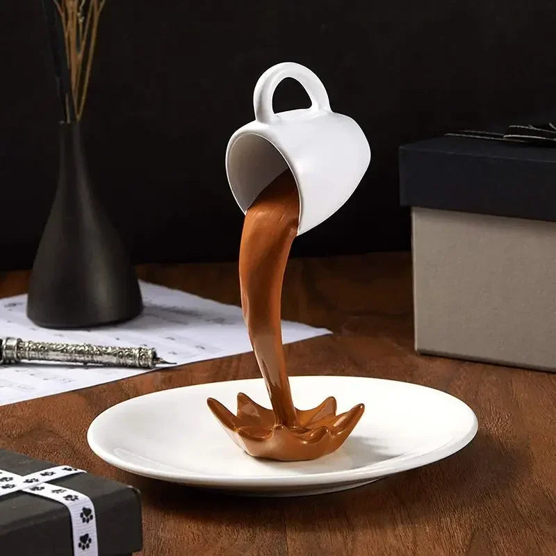 Floating Spilling Coffee Cup Sculpture Kitchen Decoration Spilling Magic Pouring Splash Creative Desktop Decor Home Decoration Oasis Select