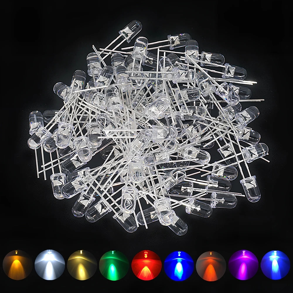 100pcs 5mm LED Diodes – Super Bright Water Clear DIY Bulbs