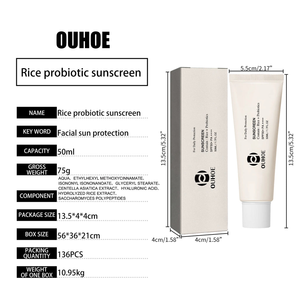 50ML Spf 50 Rice Sunscreen Cream Outdoor UV Protection Moisturizing Soothing Redness Sweatproof Prevent Sunburn Sunblock Lotion Oasis Select