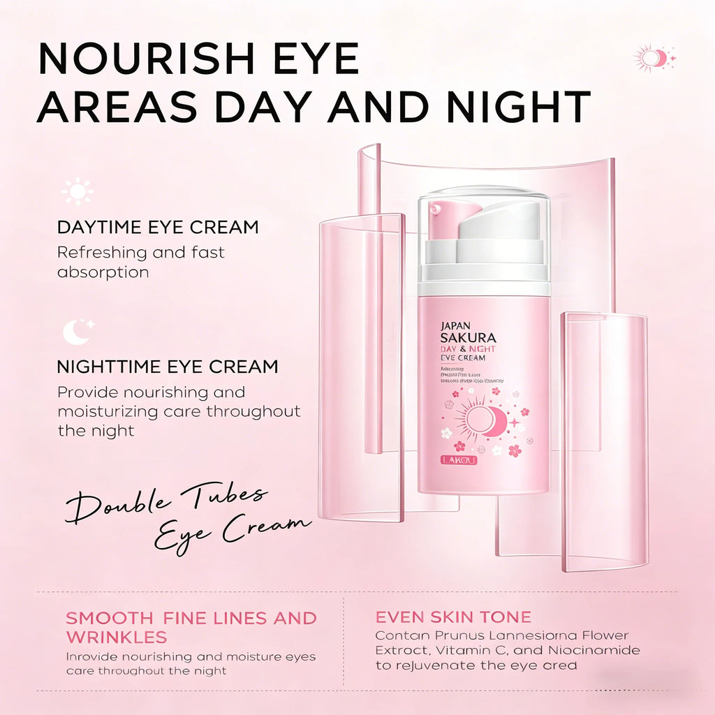 LAIKOU Japan Sakura Day Night Eye Cream Sakura Extract Refreshing Hydrating Smooth Fine Lines Improve Under Eye Elasticity Oasis Select