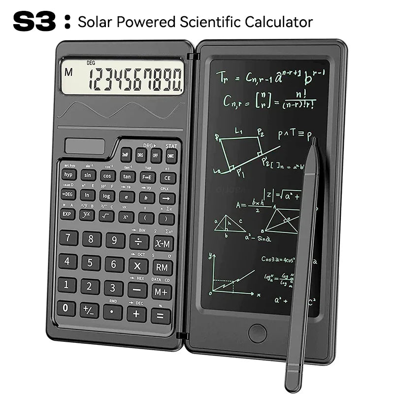 Solar Powered Scientific Calculator & 6 Inch Writing Tablet Foldable 10 Digit LCD Display For Office Student Teachers Accountant Oasis Select S3