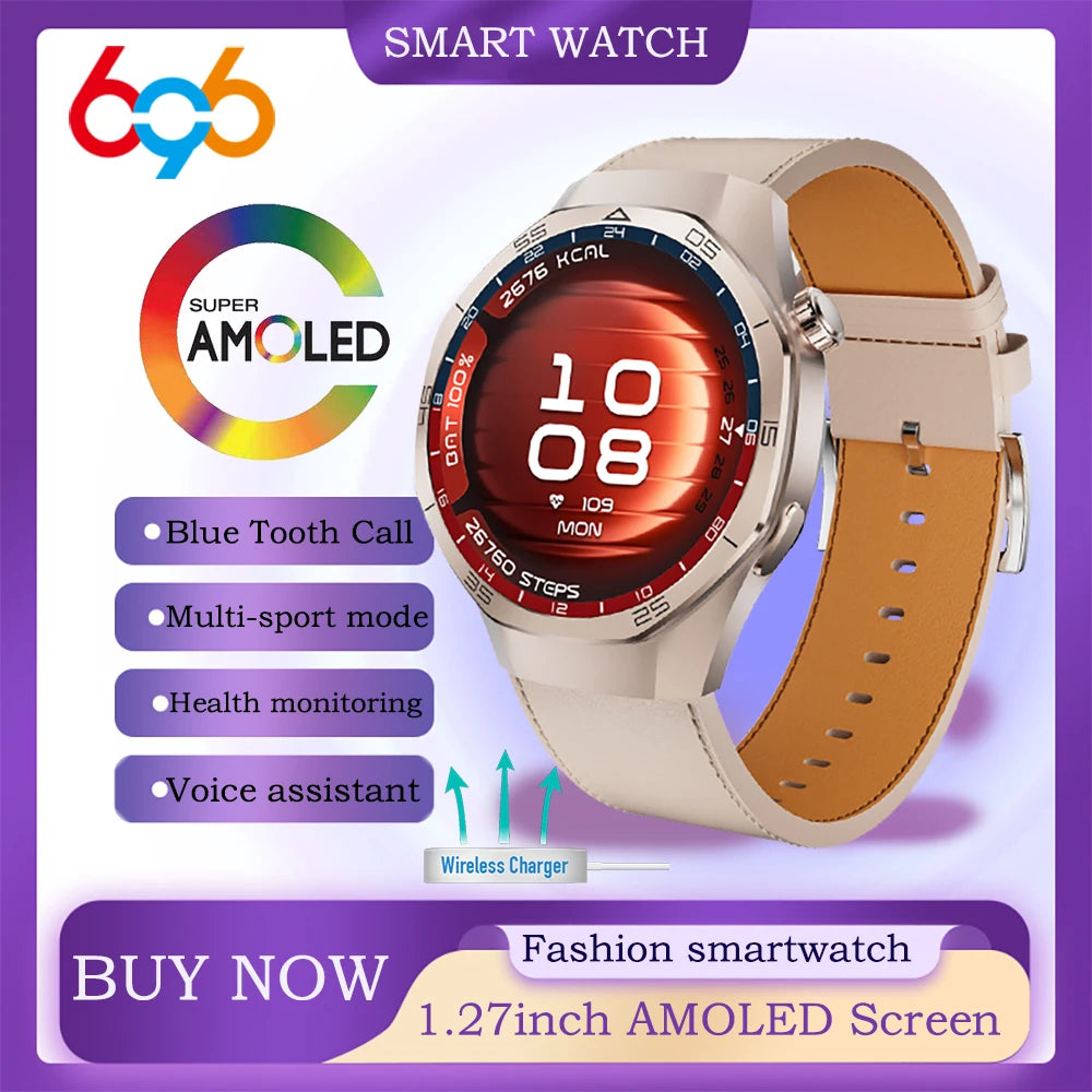 1.27" AMOLED Screen Smartwatch Men Women Health Smart Watches Sports Fitness Heart Rate Blue Tooth Call Weather Lady Bracelet Oasis Select