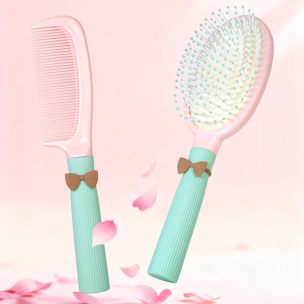 Cute Bow Hair Brush & Comb Set – Air Cushion Duo for Women Hair Brush & Comb Set Oasis Select