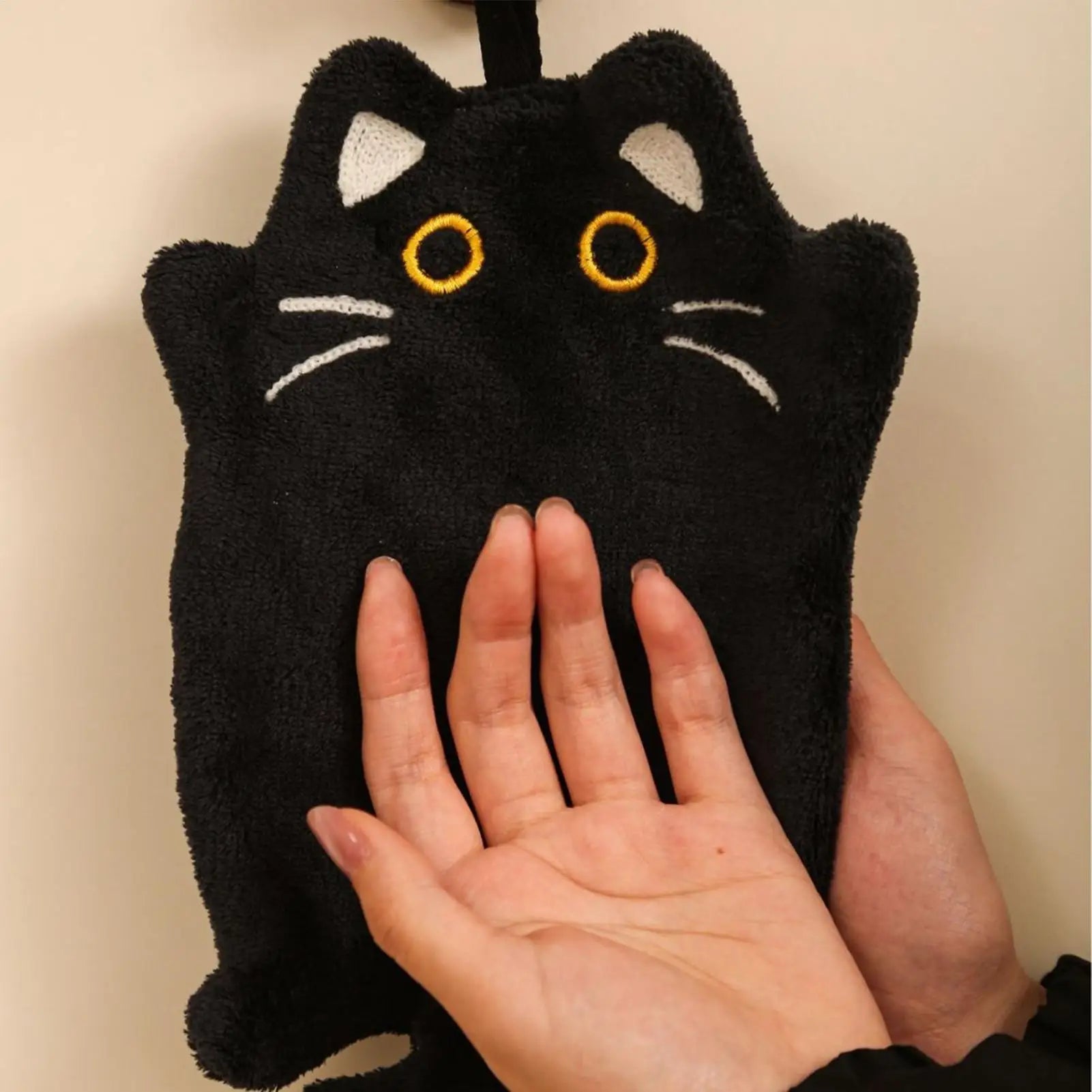 Cute Cat Hand Towel Coral Fleece Strong Water Absorption Bathroom Kerchief Hanging Style Soft Washcloth Rags Hand Towels Oasis Select